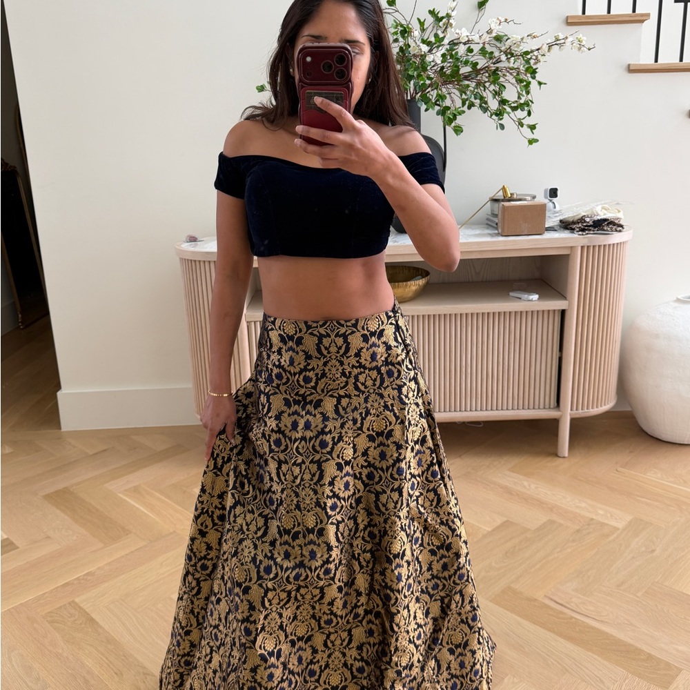 Navy Brocade Lehenga